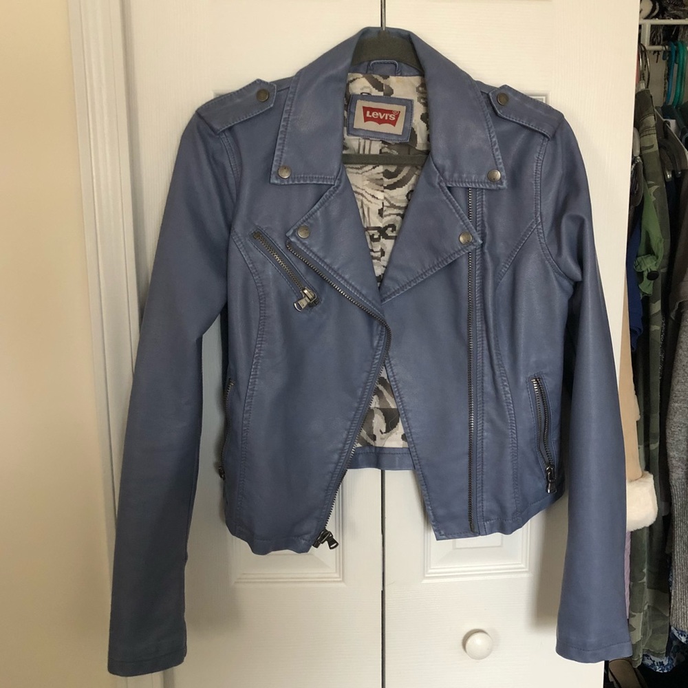 Levi’s Blue Leather Zipper Moto Biker Jacket